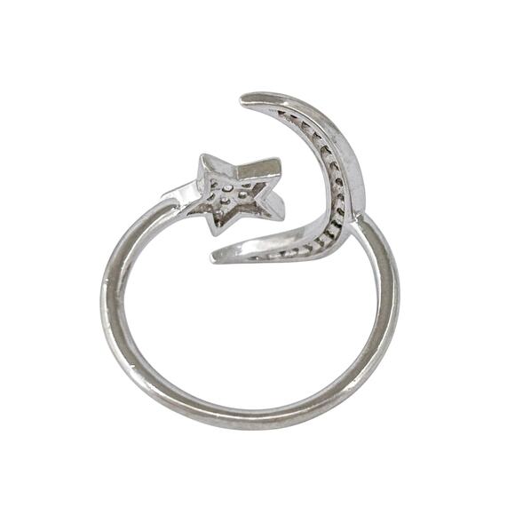 Cubic Zirconia Moon & Star Ring | Vintage Sterling Silver 925 | Celestial | 7.5 - Picture 4 of 9